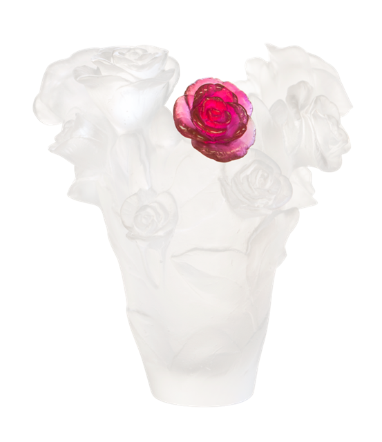 ドームクリスタル：daum|花瓶 ローズパッション （ホワイト／レッド）